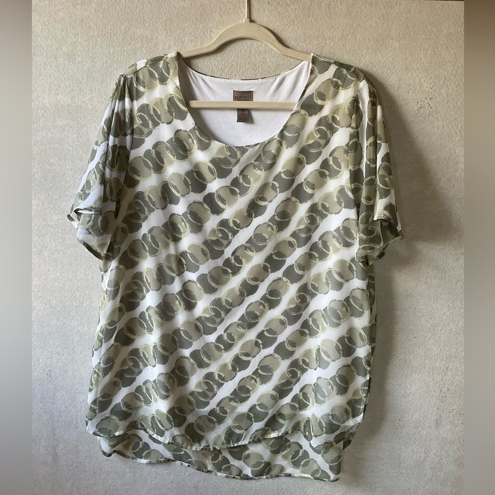 Chico’s Top in Green and White. Size 3